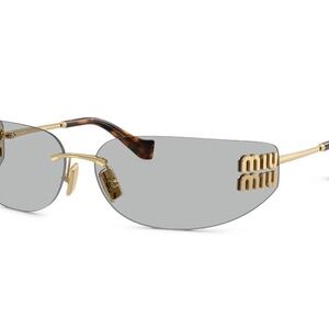 Miu Miu Gold-Accent Rimless Sunglasses with Gray Lenses